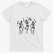 Skeletons Dancing Under Moon Halloween T-Shirt - White