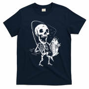 Skeleton Fishing Lazy Halloween Costume Cool Skull Fisherman T-Shirt - Navy Blue