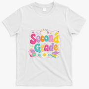Second Grade Colorful Cute Teacher Student Gift Back To School T-Shirt - White