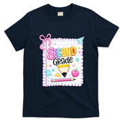 Second Grade Coquette Pencil First Day Of School T-Shirt - Navy Blue