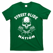 Street Glide Nation Skull And Pistons Biker  T-Shirt - Green