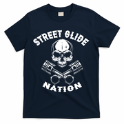 Street Glide Nation Skull And Pistons Biker  T-Shirt - Navy