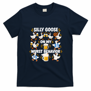 Silly Goose On My Wurst Behavior Funny Oktoberfest T-Shirt - Navy Blue