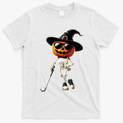 Skeleton Golf Pumpkin Golfing Golfer Halloween Costume Idea T-Shirt - White