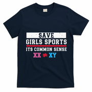 Save Girls Sports Common Sense Statement Apparel T-Shirt - Navy Blue