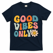 Summer Good Vibes Only Groovy Retro Beach Hawaii Vacation T-Shirt - Navy