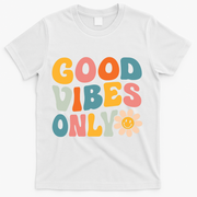 Summer Good Vibes Only Groovy Retro Beach Hawaii Vacation T-Shirt - White