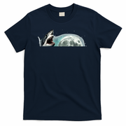 Sharks Howling At Moon Cosmic Space T-Shirt - Navy Blue
