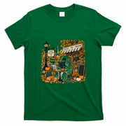 Stars Hollow Coffee Shop Ghost Reading Autumn Fall Vibes T-Shirt - Irish Green