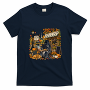 Stars Hollow Coffee Shop Ghost Reading Autumn Fall Vibes T-Shirt - Navy Blue