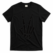 Skeleton Hand Peace Sign Bones Pocket Halloween Skeleton T-Shirt - Black