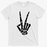 Skeleton Hand Peace Sign Bones Pocket Halloween Skeleton T-Shirt - White