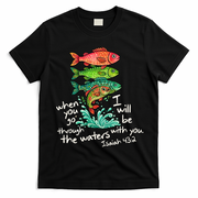 Sardines Isaiah 43:2 Scripture Faith Based Beach Fish Bible Verse T-Shirt - Black