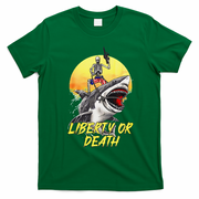 Skeleton Liberty Or Death Shark Halloween American Flag T-Shirt - Irish Green