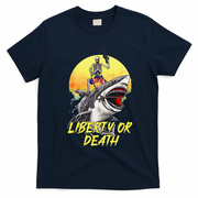 Skeleton Liberty Or Death Shark Halloween American Flag T-Shirt - Navy Blue