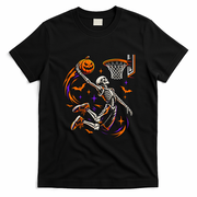 Skeleton Playing Basketball Pumpkin Halloween T-Shirt - Black