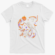 Skeleton Playing Basketball Pumpkin Halloween T-Shirt - White