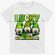 St Patrick's Day Lucky Chaos Coordonator Shamrock Irish Gnomes T-Shirt - White