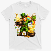 St Patricks Day Irish Leprechaun Pot Of Gold T-Shirt - White