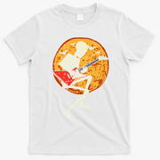 Skeleton Playing Guitar Rock Moon Halloween Music T-Shirt - White