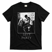 Skeleton Playing Piano Lets Party Halloween T-Shirt - Black