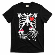 Skeleton Pregnancy Twins XRay Pregnant Halloween T-Shirt - Black