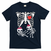Skeleton Pregnancy Twins XRay Pregnant Halloween T-Shirt - Navy Blue