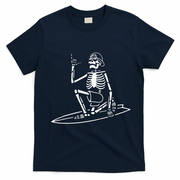 Skeleton Surfing Lazy Halloween Costume Skull Bones Surfer T-Shirt - Navy Blue
