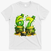 Six Seven Meme 67 St Patricks Day Shamrock T-Shirt - White