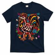 Sugar Skull Mexican Chicken Bone Halloween Day Of Dead T-Shirt - Navy Blue