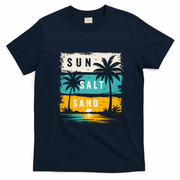 Sun Salt Sand Tropical Summer Beach Vacay T-Shirt - Navy Blue