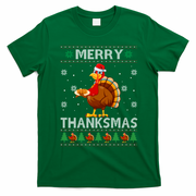Santa Turkey Merry Thanksmas Thanksgiving Ugly Xmas Sweater T-Shirt - Irish Green