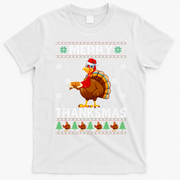 Santa Turkey Merry Thanksmas Thanksgiving Ugly Xmas Sweater T-Shirt - White