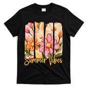 Summer Vibes Floral Beach Life T-Shirt - Black