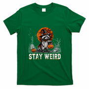 Stay Weird Halloween Raccoon Funny T-Shirt - Irish Green