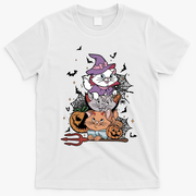 The Cat Halloween Cat Lover Witch Pumpkin T-Shirt - White