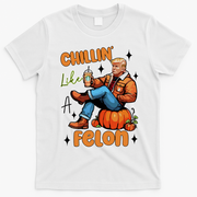 Trump Chillin Like A Felon Pumpkin Spice Halloween T-Shirt - White