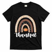 Thankful Fall Autumn Pumpkin Rainbow T-Shirt - Black