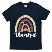 Thankful Fall Autumn Pumpkin Rainbow T-Shirt - Navy