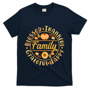 Thanksgiving Family Blessed Thankful Grateful Happy Emblem T-Shirt - Navy