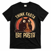 Think Fasta Eat Pasta Cat T-Shirt - Black