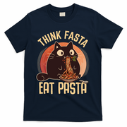 Think Fasta Eat Pasta Cat T-Shirt - Navy