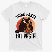 Think Fasta Eat Pasta Cat T-Shirt - White