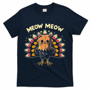Thanksgiving For Women Meow Cat Turkey T-Shirt - Navy