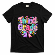 Third Grade 3rd Coquette Floral School Gift T-Shirt - Black