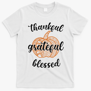 Thankful Grateful Blessed Pumpkin Fall T-Shirt - White
