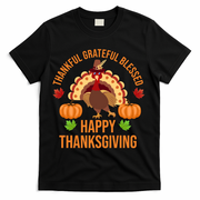 Thankful Grateful Blessed Happy Thanksgiving Quote T-Shirt - Black