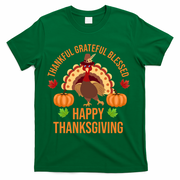 Thankful Grateful Blessed Happy Thanksgiving Quote T-Shirt - Green
