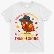 Thankful Grateful Blessed Thanksgiving Turkey T-Shirt - White