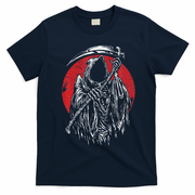 The Grim Reaper Skeleton Skull Death Scythe Grunge Horror T-Shirt - Navy Blue